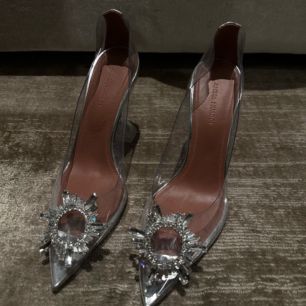 Amina Muaddi Silver Crystal-Embellished Pumps